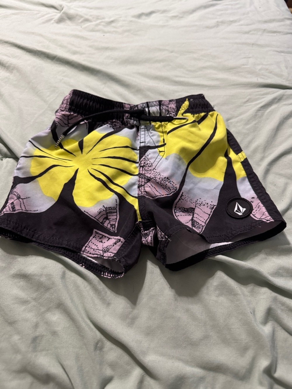 Volcom Black Yellow Floral Swim Shorts